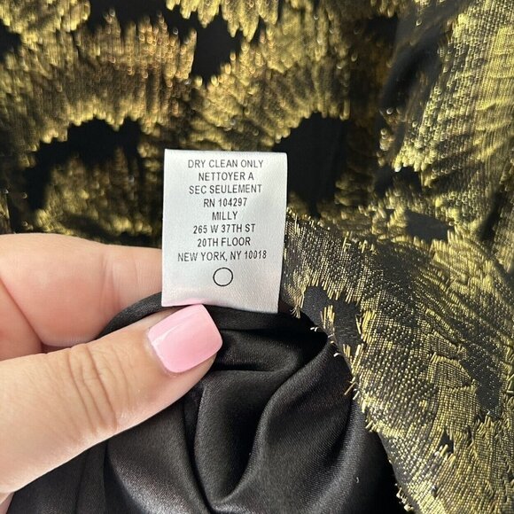 Milly Women's Silk Gold Black Cocktail Evening Mini Dress Size 2 - Picture 6 of 12